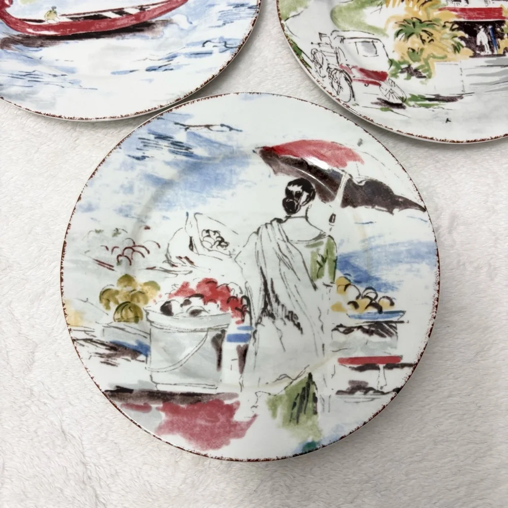 PIER 1 IMPORTS‎ 'DESTINATION' SALAD PLATES SET OF 3 - TROPICAL DESTINATIONS
